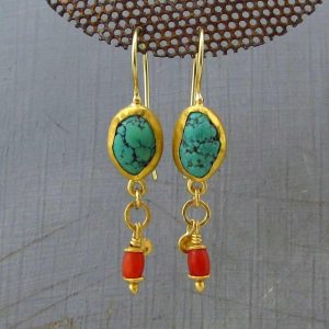 24 karat gold Turquoise dangle earrings