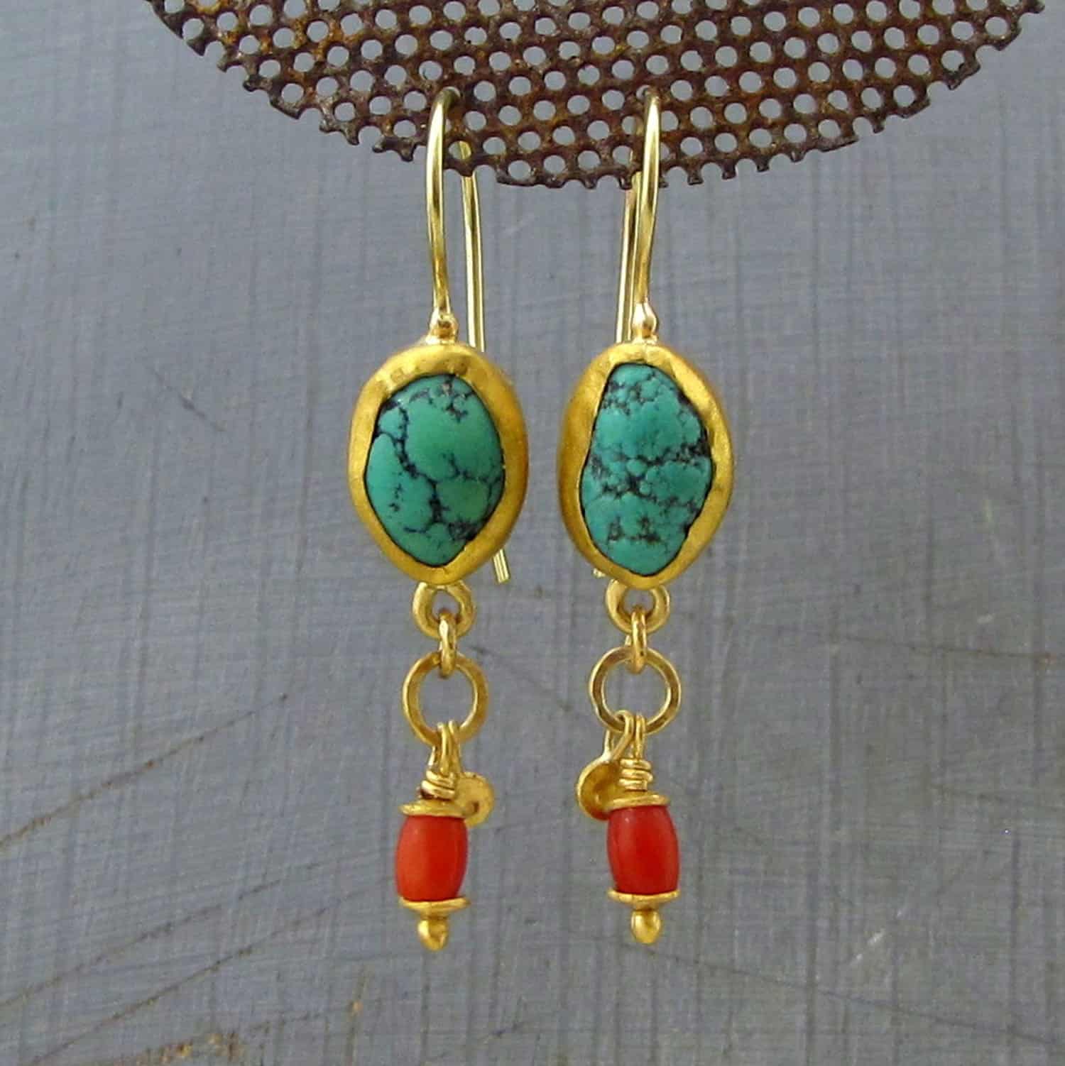 24 karat gold Turquoise dangle earrings