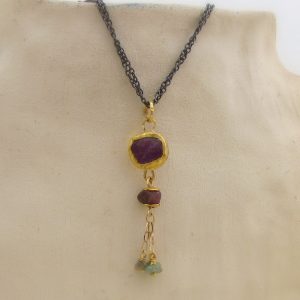 24k gold jewelry collection - Rough Ruby 24k gold pendant necklace