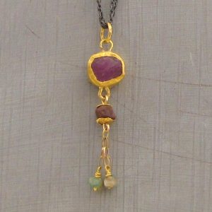 24k gold jewelry collection - Rough Ruby 24k gold pendant necklace