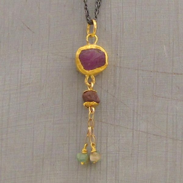 24k gold jewelry collection - Rough Ruby 24k gold pendant necklace