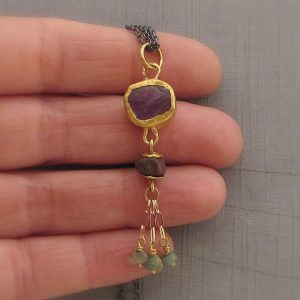 24k gold jewelry collection - Rough Ruby 24k gold pendant necklace