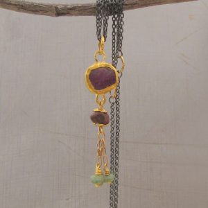 24k gold jewelry collection - Rough Ruby 24k gold pendant necklace