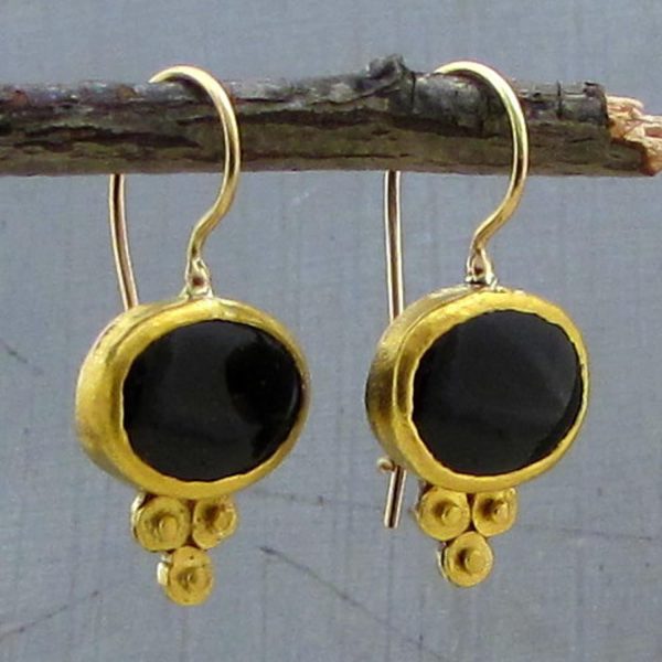 24k solid gold Onyx earrings