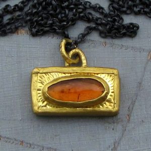 Rectangle Tourmaline 24k gold pendant