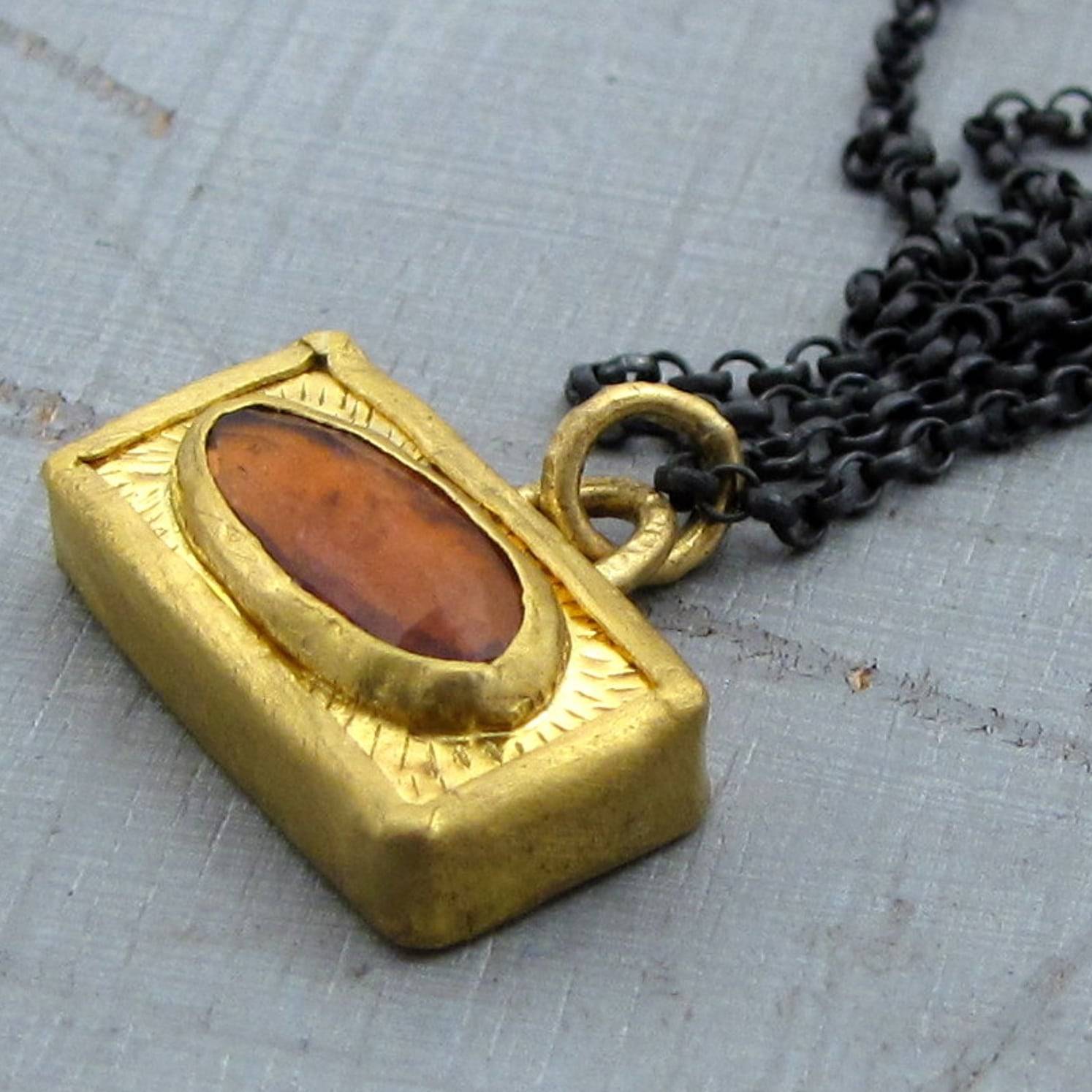 Rectangle Tourmaline 24k gold pendant