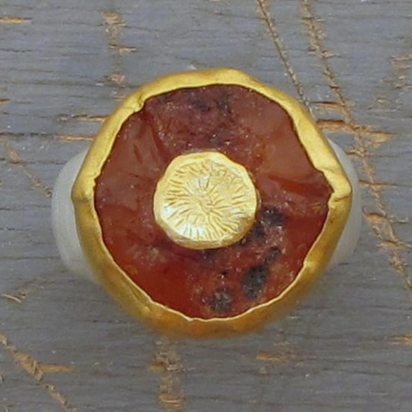 Carnelian 24k gold ring with silver band