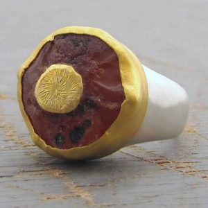 Carnelian 24k gold ring with silver band