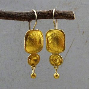 Handmade dangle 24 karat gold earrings