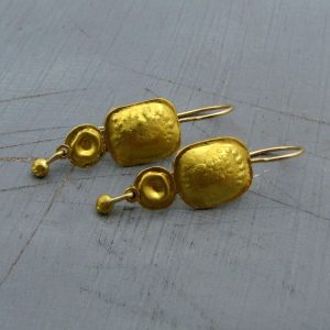 Handmade dangle 24 karat gold earrings