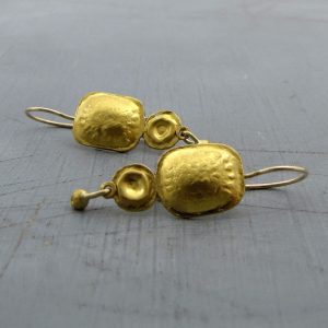 Handmade dangle 24 karat gold earrings