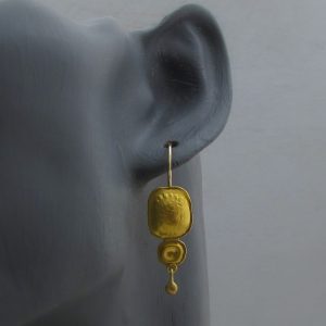 Handmade dangle 24 karat gold earrings