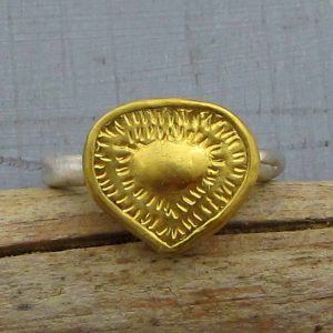 Hammered heart 24k gold ring