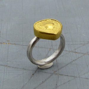 Hammered heart 24k gold ring