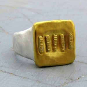 Ethnic 24k gold ring with silver band