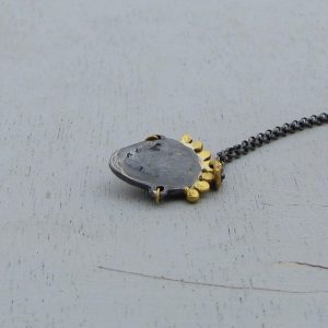 Artisan sculpted face 22k gold and silver pendant necklace