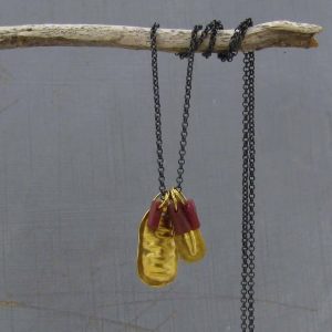 Raw Ruby 22k gold pendant & silver charm necklace