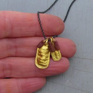 Raw Ruby 22k gold pendant & silver charm necklace