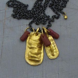 Raw Ruby 22k gold pendant & silver charm necklace