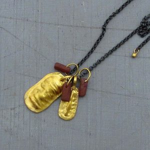 Raw Ruby 22k gold pendant & silver charm necklace