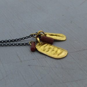 Raw Ruby 22k gold pendant & silver charm necklace