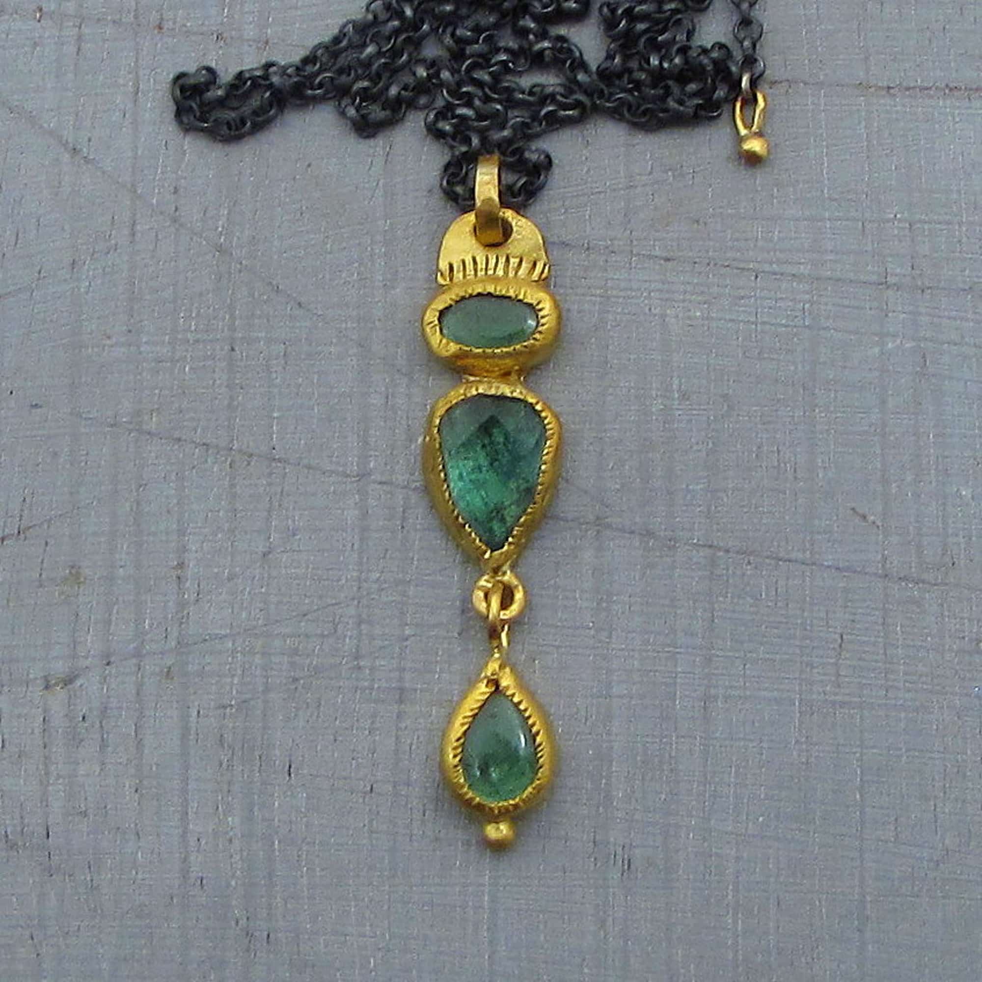 Green Tourmaline, Chrome Diopside 24k gold pendant