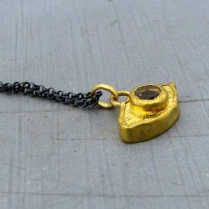 Citrine Evil Eye 24k gold pendant