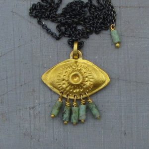 Turquoise eye 24k gold pendant necklace