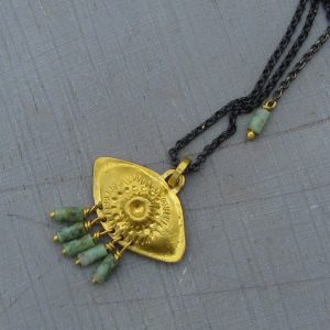 Turquoise eye 24k gold pendant necklace