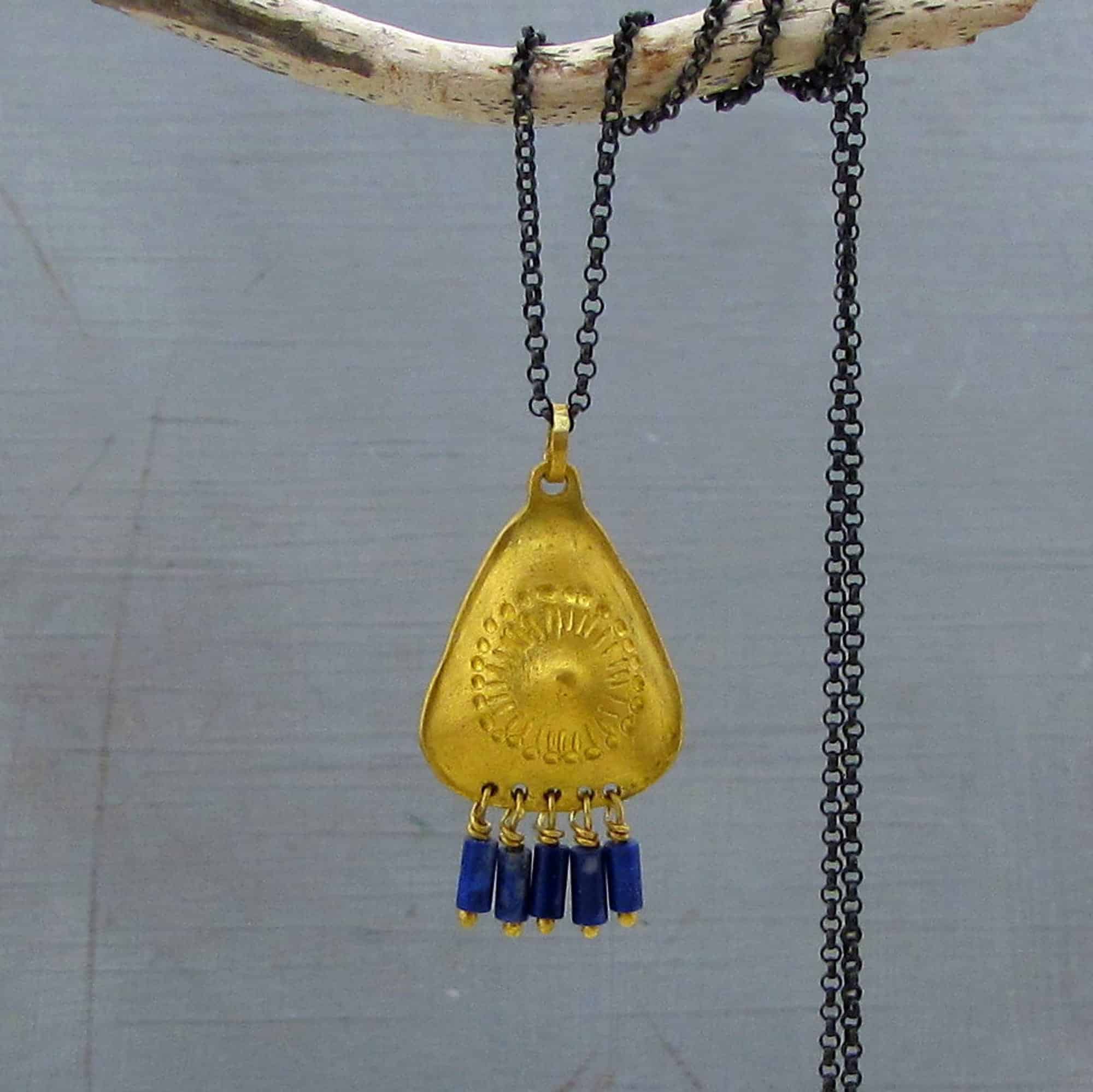 Lapis Lazuli 24 karat gold pendant necklace