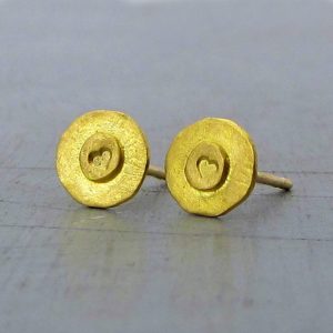 Handmade round 22 karat gold studs