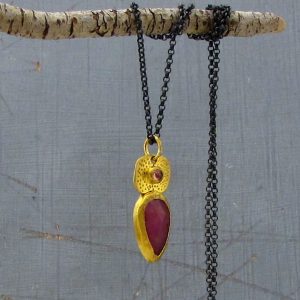 Pink Sapphire 24k gold pendant necklace