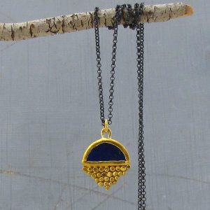 Lapis Lazuli 24 karat gold pendant and silver necklace