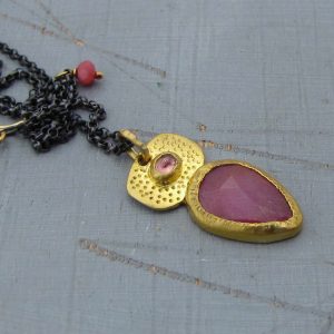 Pink Sapphire 24k gold pendant necklace