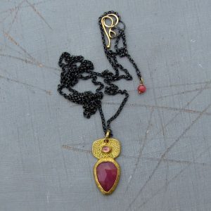 Pink Sapphire 24k gold pendant necklace