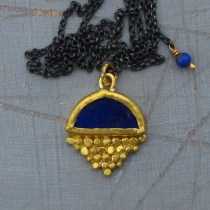 Lapis Lazuli 24 karat gold pendant and silver necklace