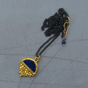 Lapis Lazuli 24 karat gold pendant and silver necklace