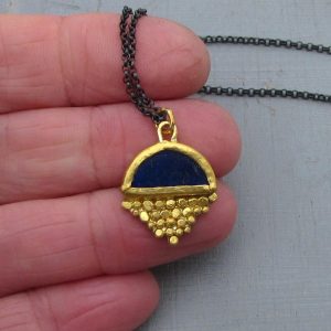 Lapis Lazuli 24 karat gold pendant and silver necklace