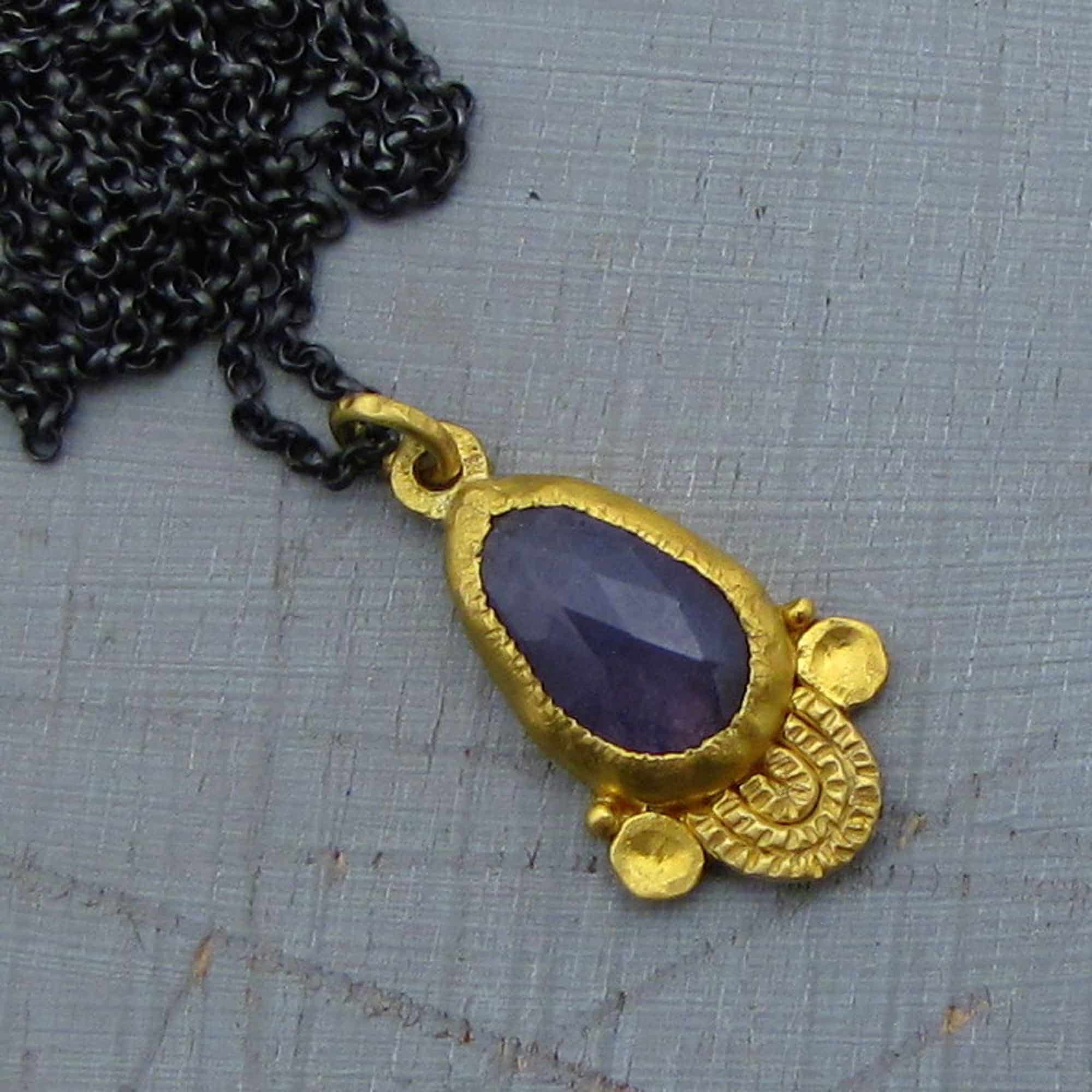 Tanzanite 24k solid gold & silver pendant necklace