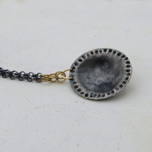 Handmade artisan Face silver & 14k gold necklace