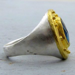 Oval Blue Topaz 24k gold ring