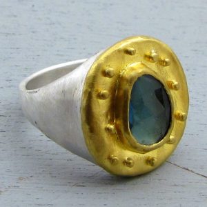 Oval Blue Topaz 24k gold ring