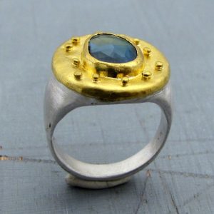 Oval Blue Topaz 24k gold ring