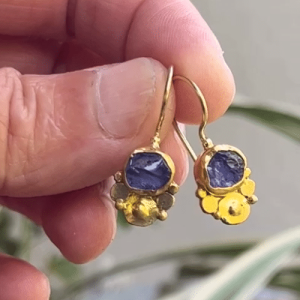 Rough Tanzanite 24k gold earrings