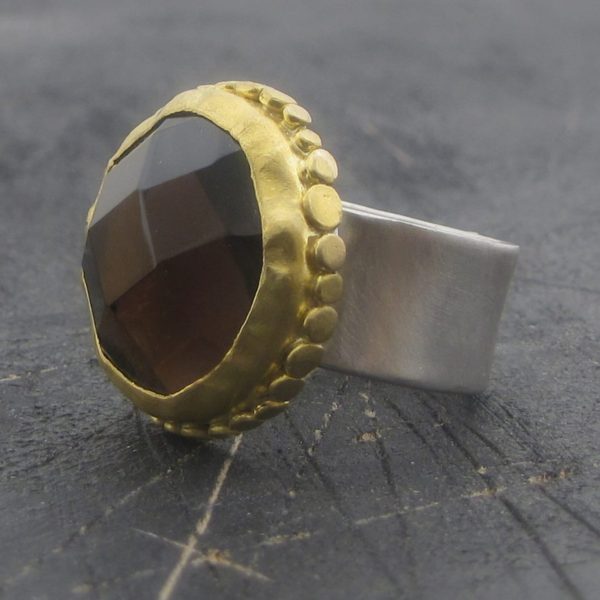 Smoky Topaz 24k gold ring