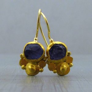 Rough Tanzanite 24k gold earrings