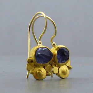 Rough Tanzanite 24k gold earrings