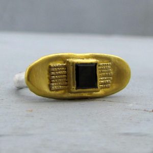 Smoky Topaz 24 karat gold ring with silver band