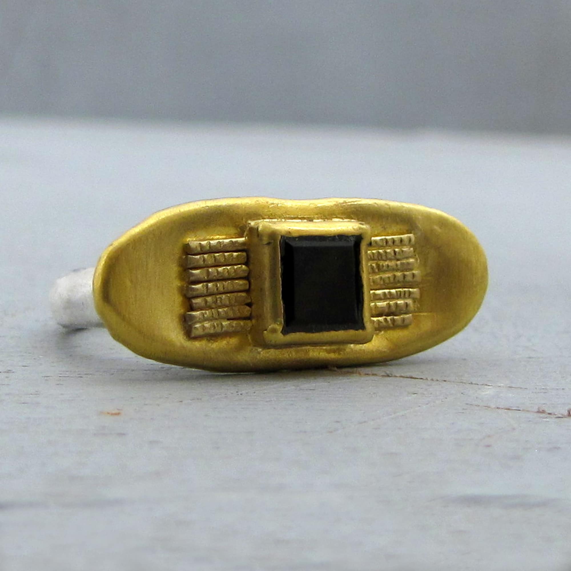 Smoky Topaz 24 karat gold ring with silver band