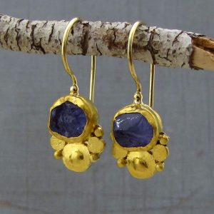 Rough Tanzanite 24k gold earrings